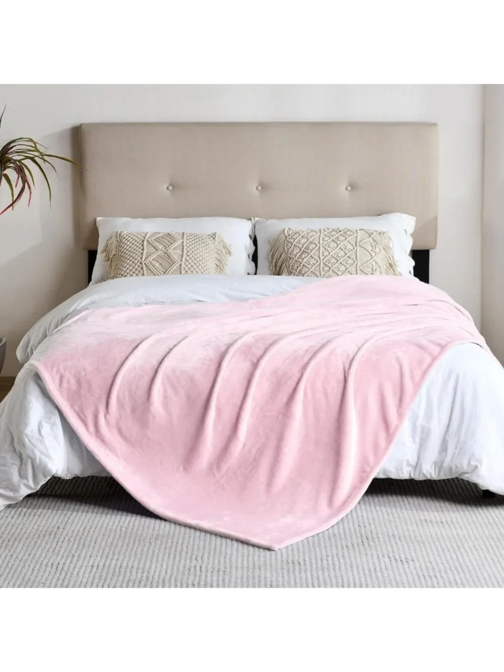 Cozy Lightweight Flannel Fleece Throw Blanket, Soft All-Season Pink 50x60